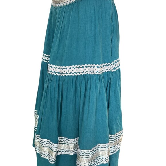 XXI Women’s size Smalll Teal Blue Green Cotton Skirt Silver Trim Side Zipper - Picture 9 of 11